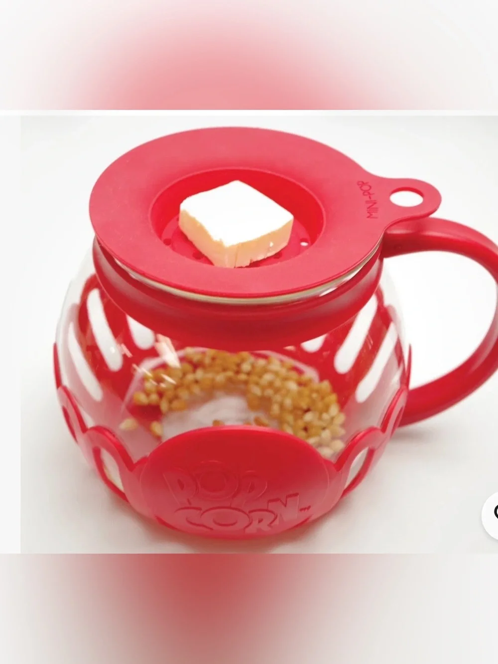 Popcorn 🍿 Glass Popcorn Popper: microwave popper with Red Silicone Sleeve: 1.5QT